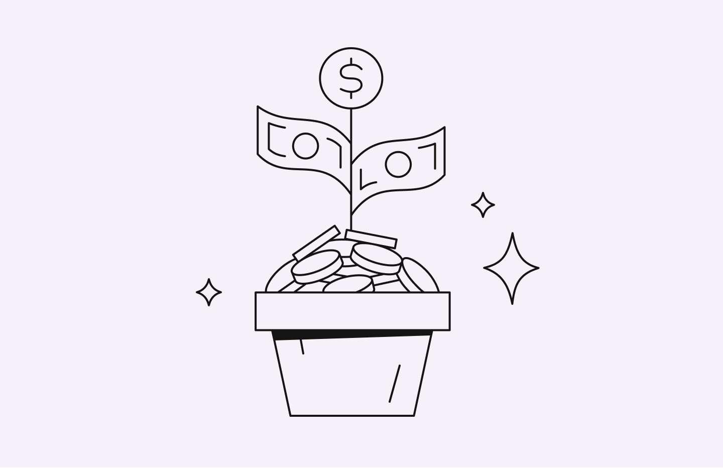 Illustration: Money growing out of a pot like a flower